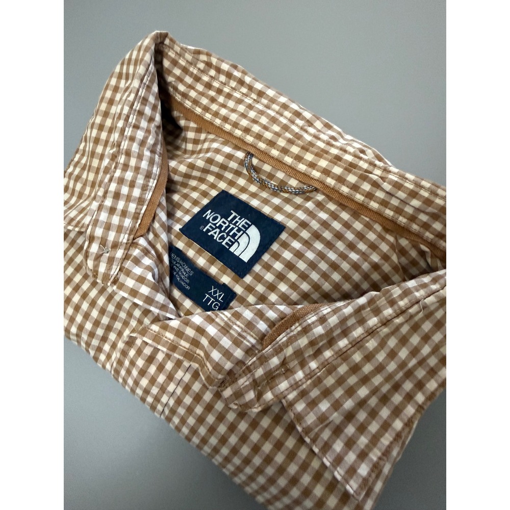 The North Face Mens‎ XXL Gingham Button Down Shirt Brown White Long Sleeve